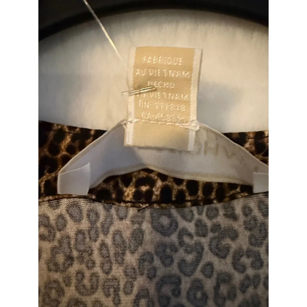 Michael Kors Leopard Print Blouse NWT Women Size S Dark Camel Zip Roll Tab Top